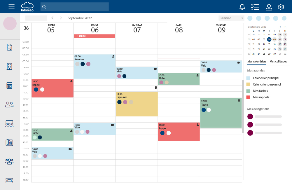 Image d'un calendrier Infomeo avec des tâches et des rappels